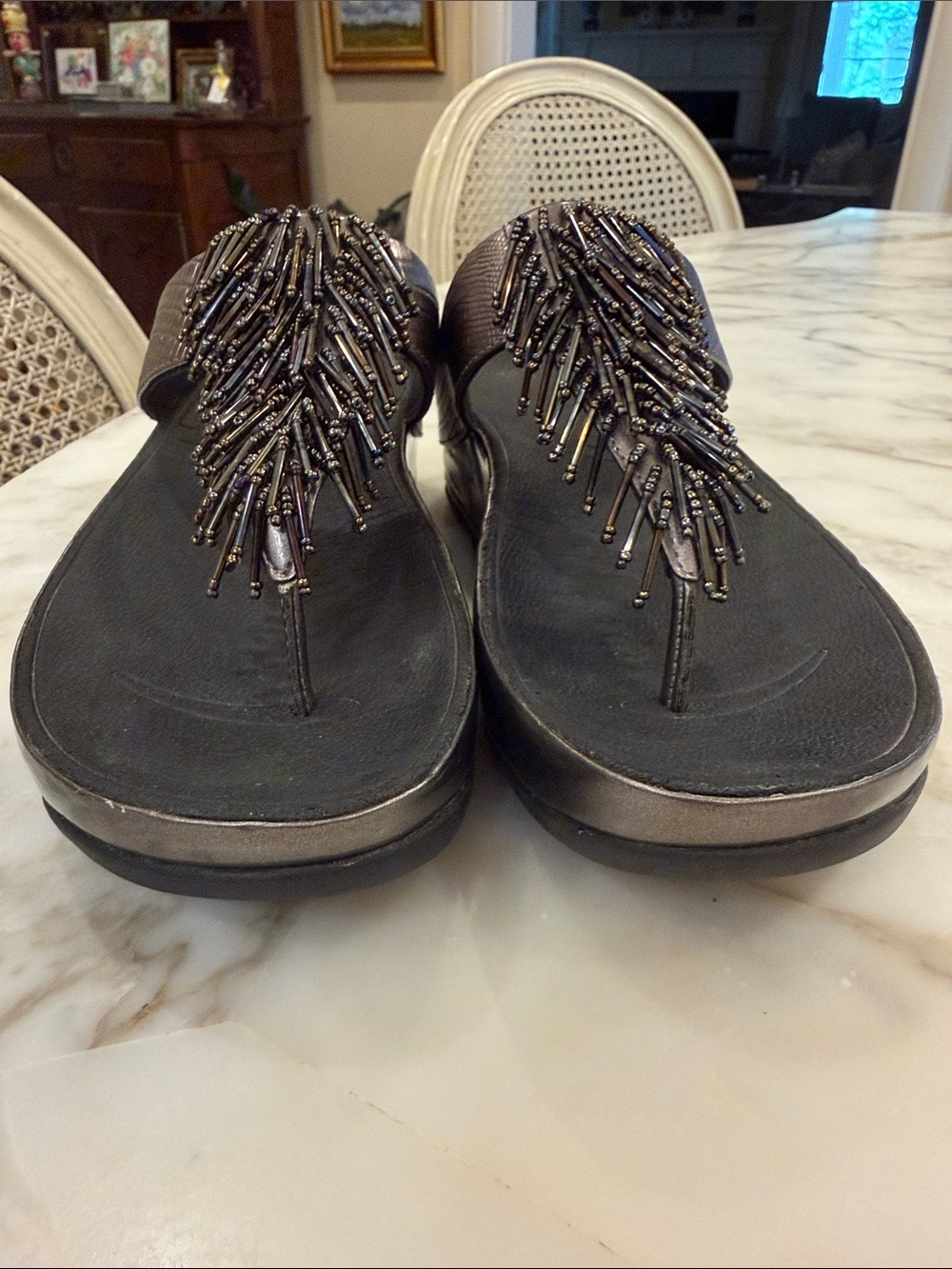 Beaded Pewter Women's Fit Flop Thong Sandals - Picture 6 of 7